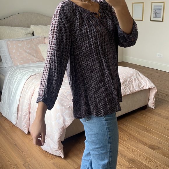 Loft Mixed Geo Peasant Blouse Brown Tile Floral -  size medium - Picture 10 of 16